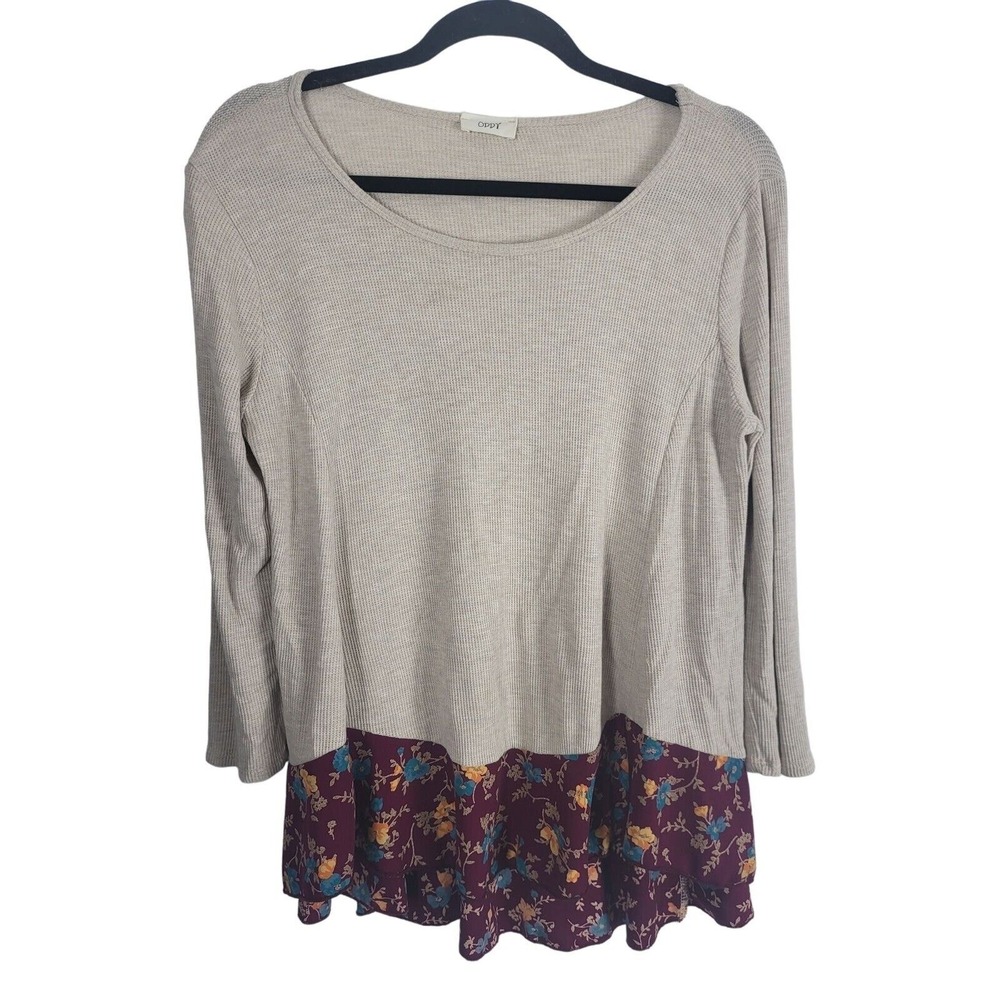 Oddi Coquette Long Sleeve Top M Womens Pullover Cream Floral‎ Casual Blouse